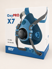 Predajné balenie polomasky OxyPRO X7 s vyobrazením masky na krabici
